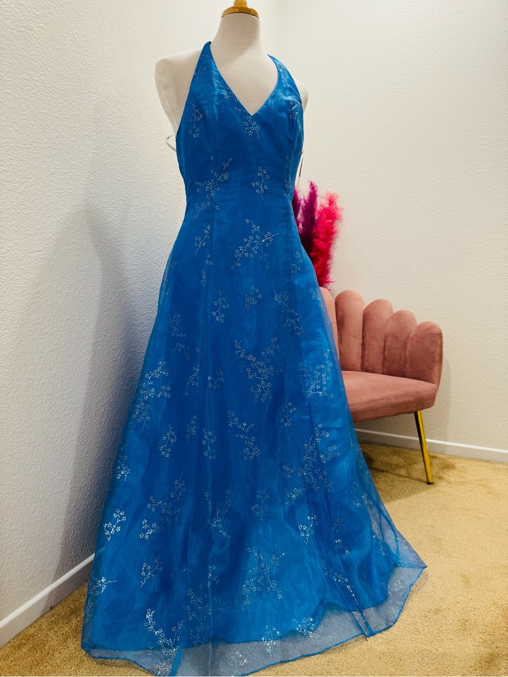 Blondie Nites Blue Halter A-Line Evening gown